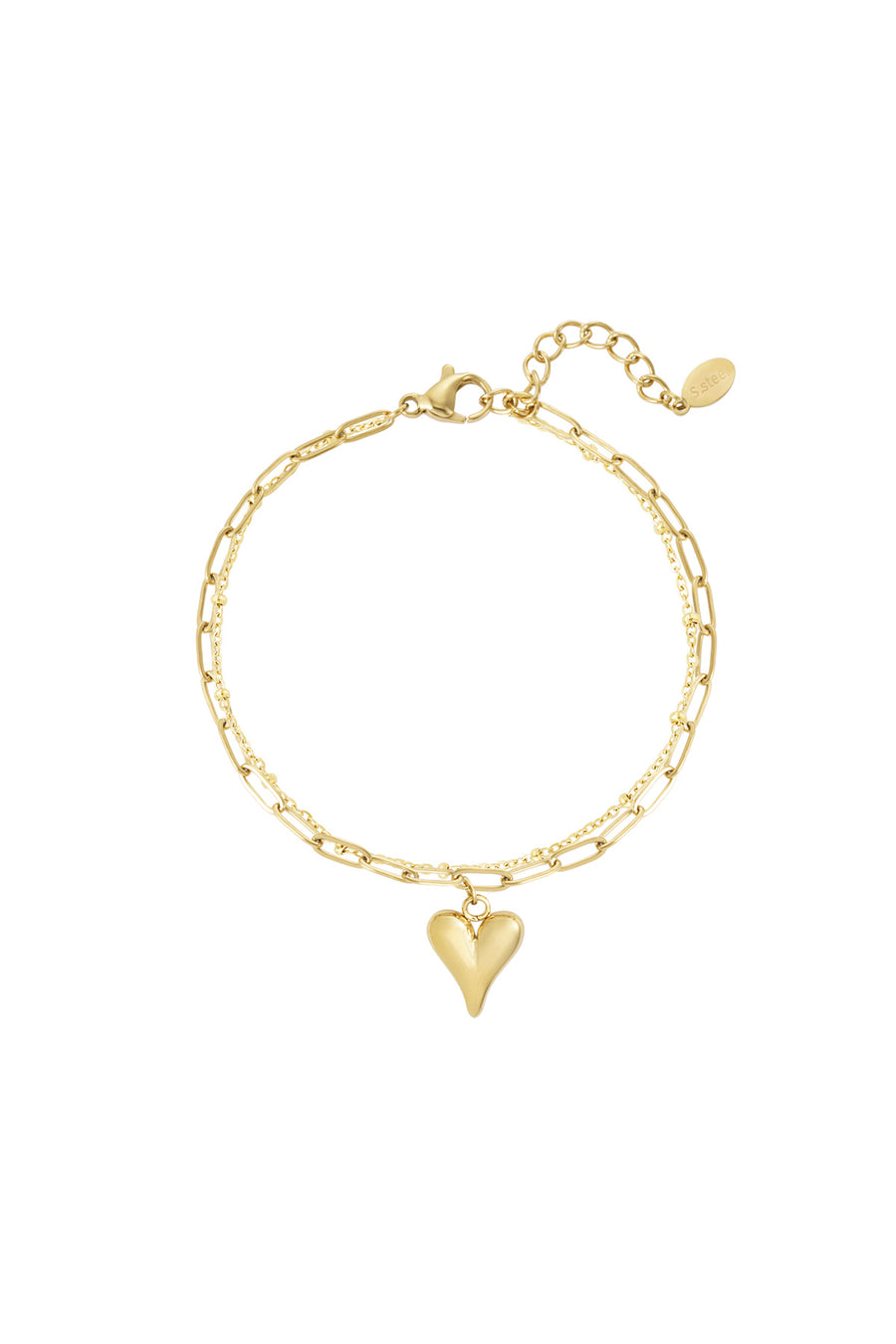 Bracelet de perles pour femmes en acier inoxydable 304 avec cœur – doré