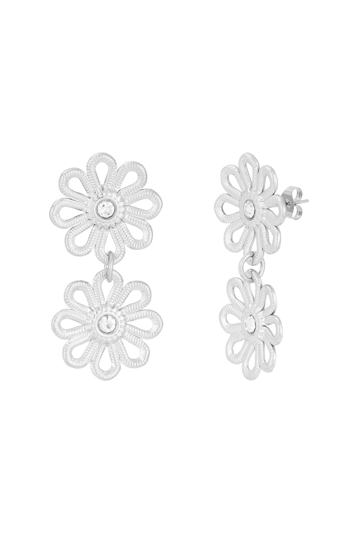 Women's Dangle Earrings Stainless Steel Floral Design – Gold-Tone