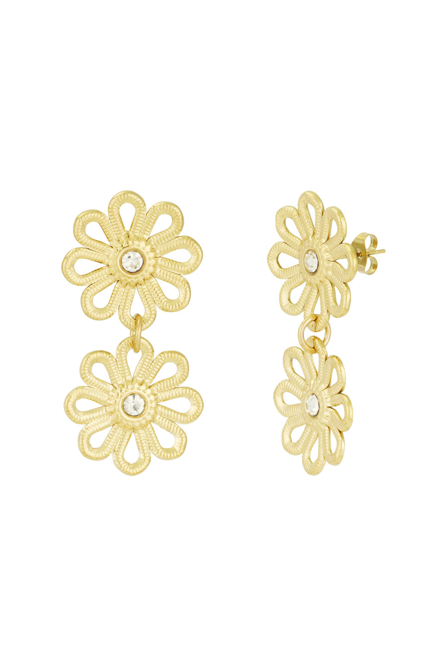 Boucles d'oreilles pendantes pour femme en acier inoxydable motif fleur - couleur or