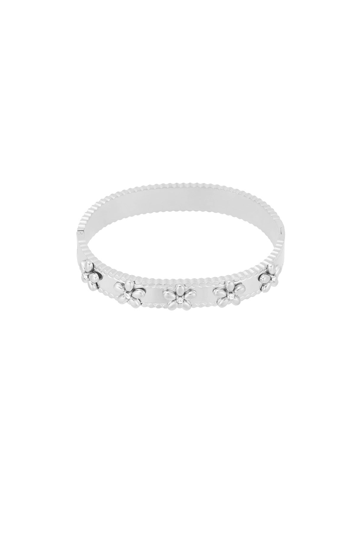 Bracelet jonc pour femme en acier inoxydable avec motif floral – doré et argenté