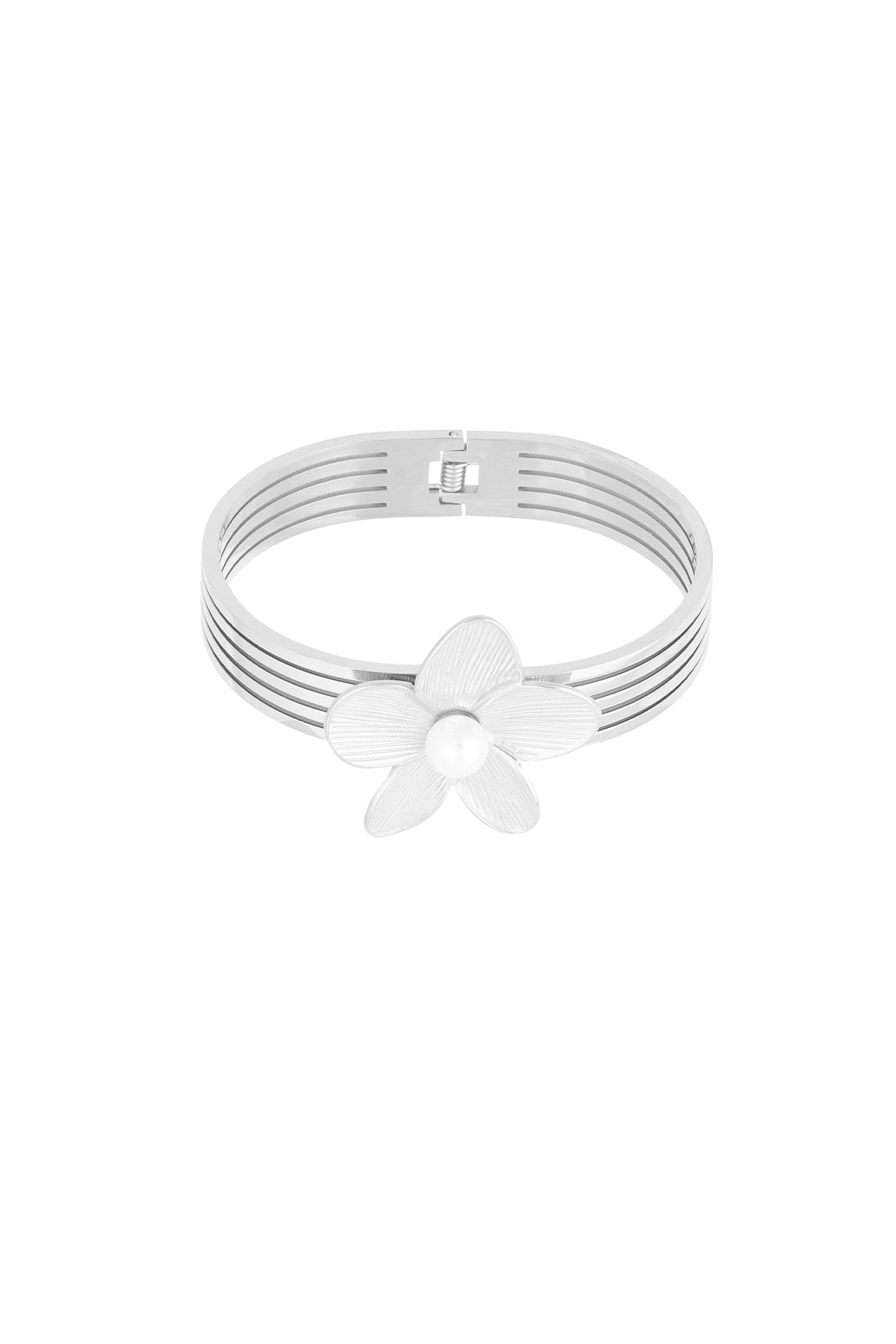 Bracelet jonc en acier inoxydable avec motif floral pour femme – couleur or et argent