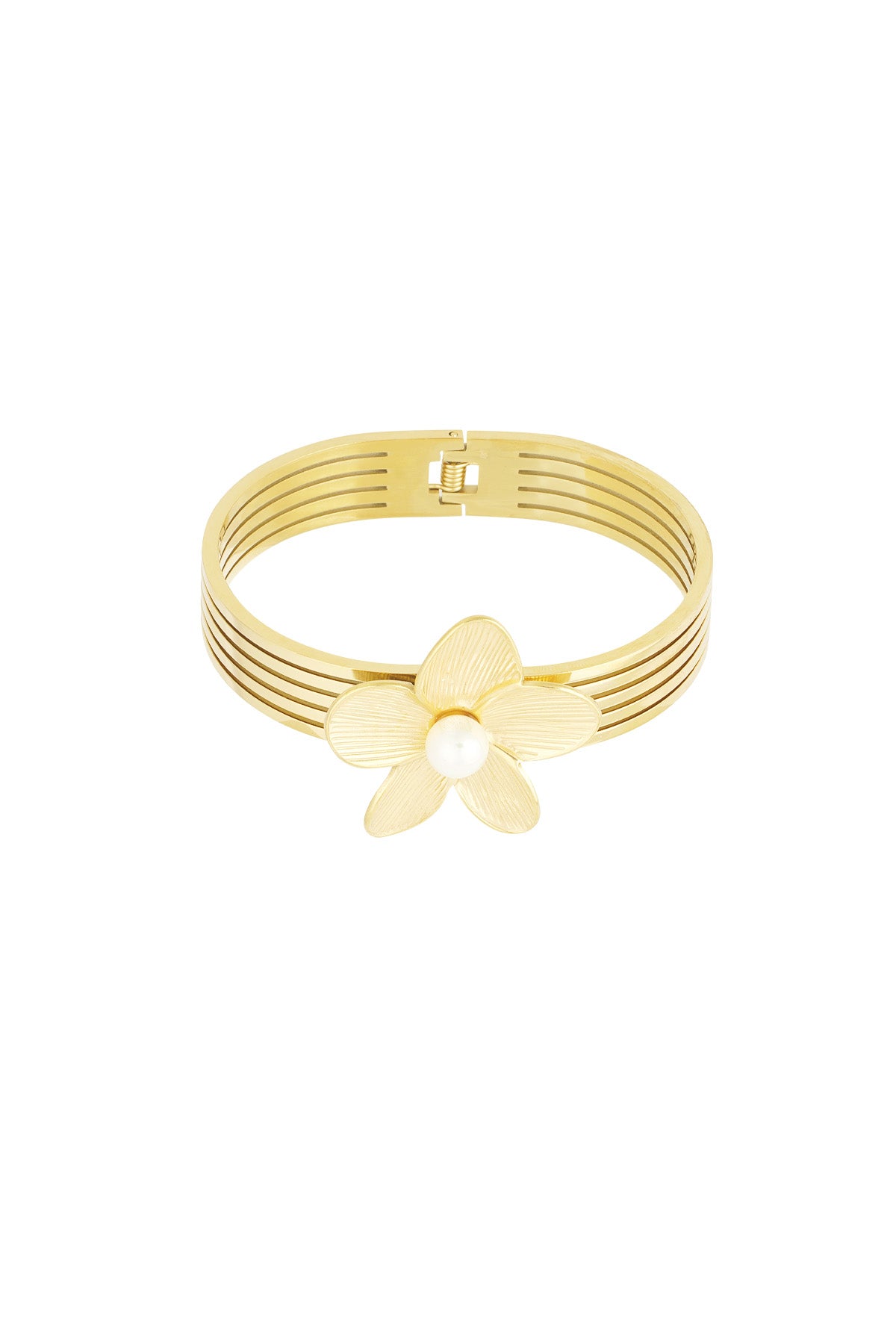 Bracelet jonc en acier inoxydable avec motif floral pour femme – couleur or et argent