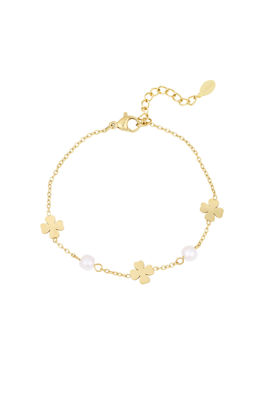 Bracelet à breloques pour femme en acier inoxydable, motif trèfle – couleur or