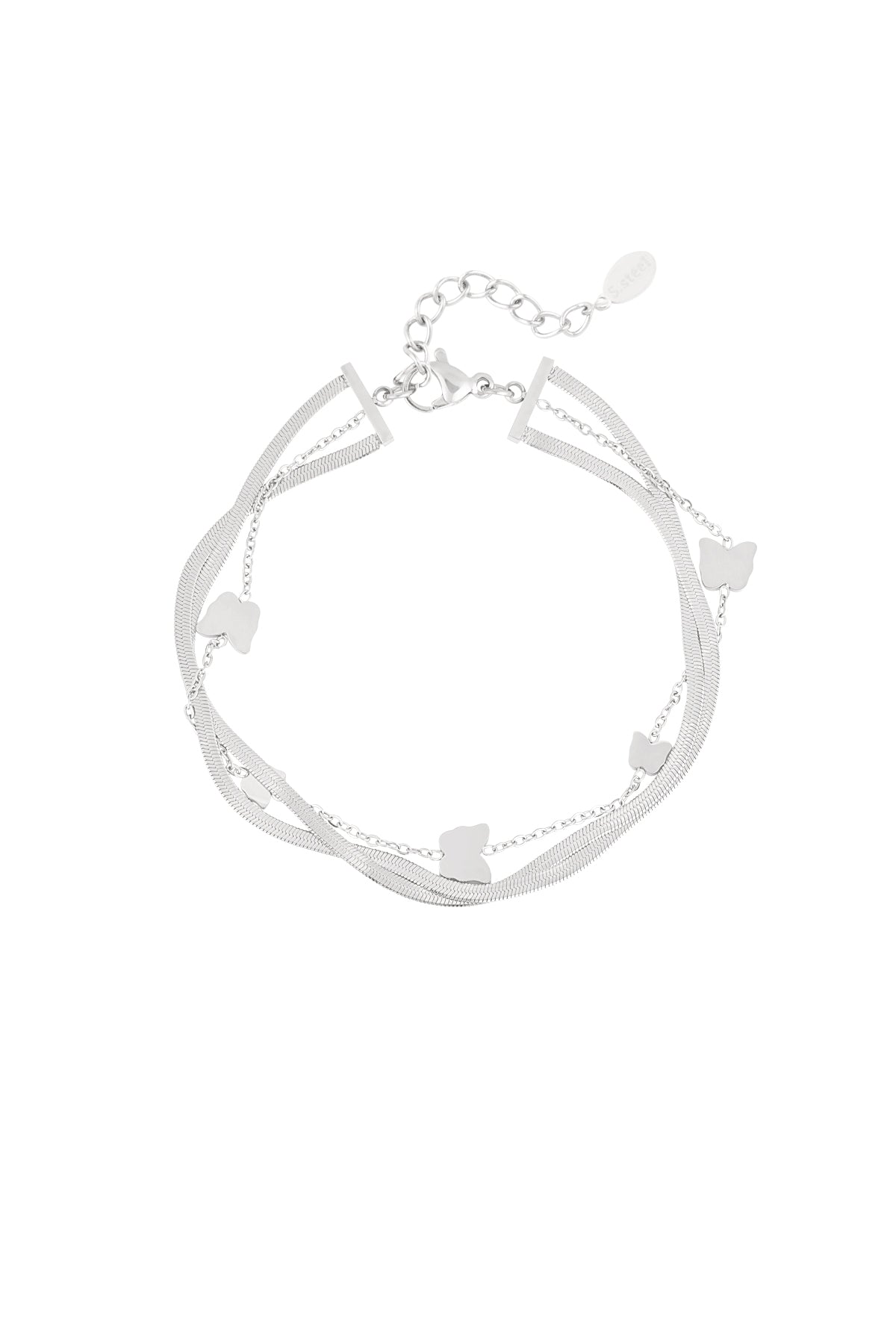 Women's Stainless Steel Charm Bracelet with Butterfly Motif – Gold and Silver Tone
