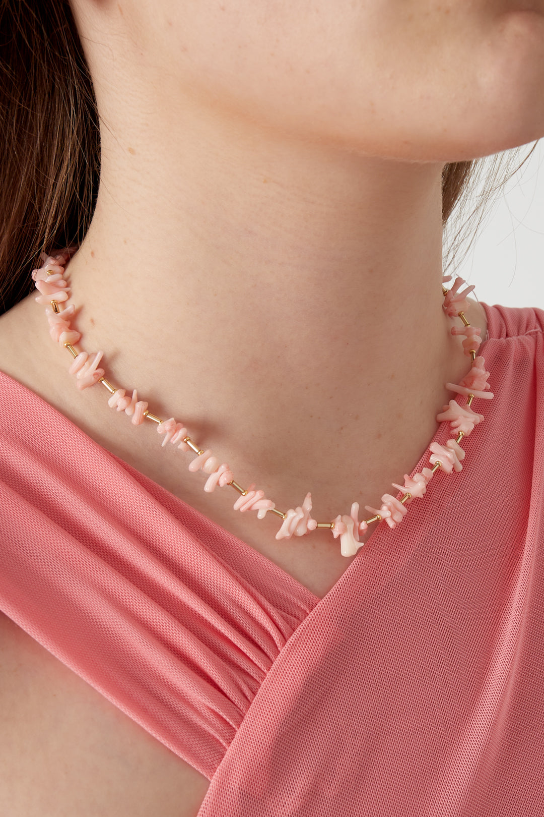 Collier de perles pour femme en coquillage, verre, acier inoxydable avec détails océaniques – rose – photo 2