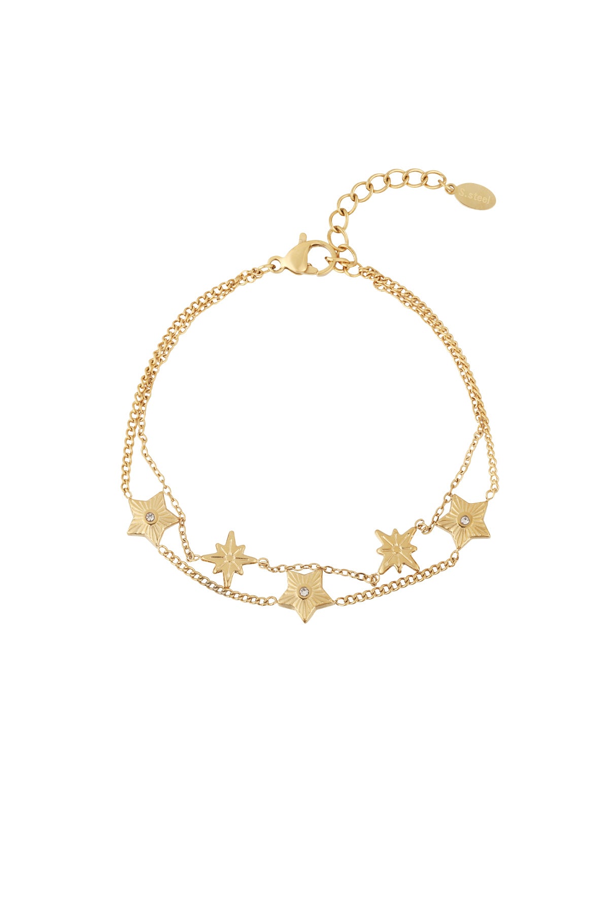 Bracelet à breloques pour femme en acier inoxydable 304 avec motif étoile – doré