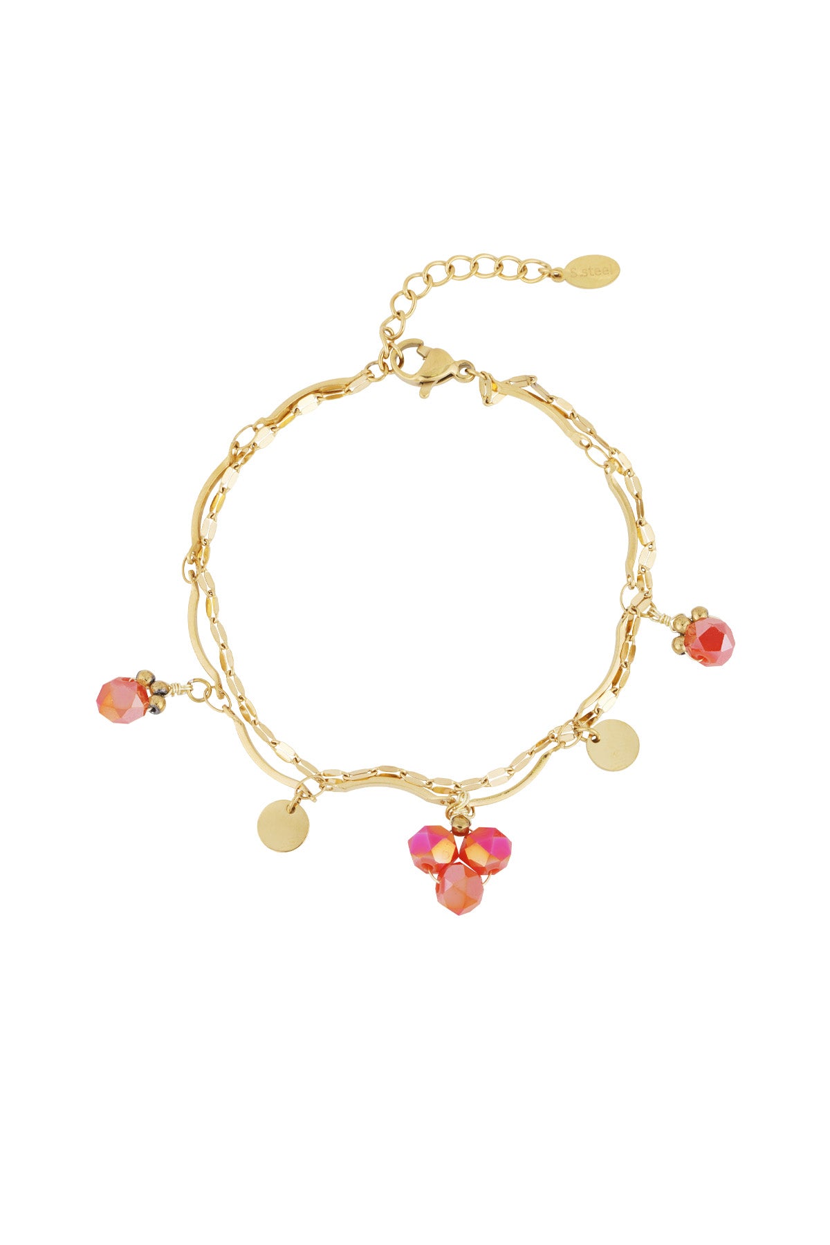 Bracelet à charms pour femme en acier inoxydable 304 – rouge et doré