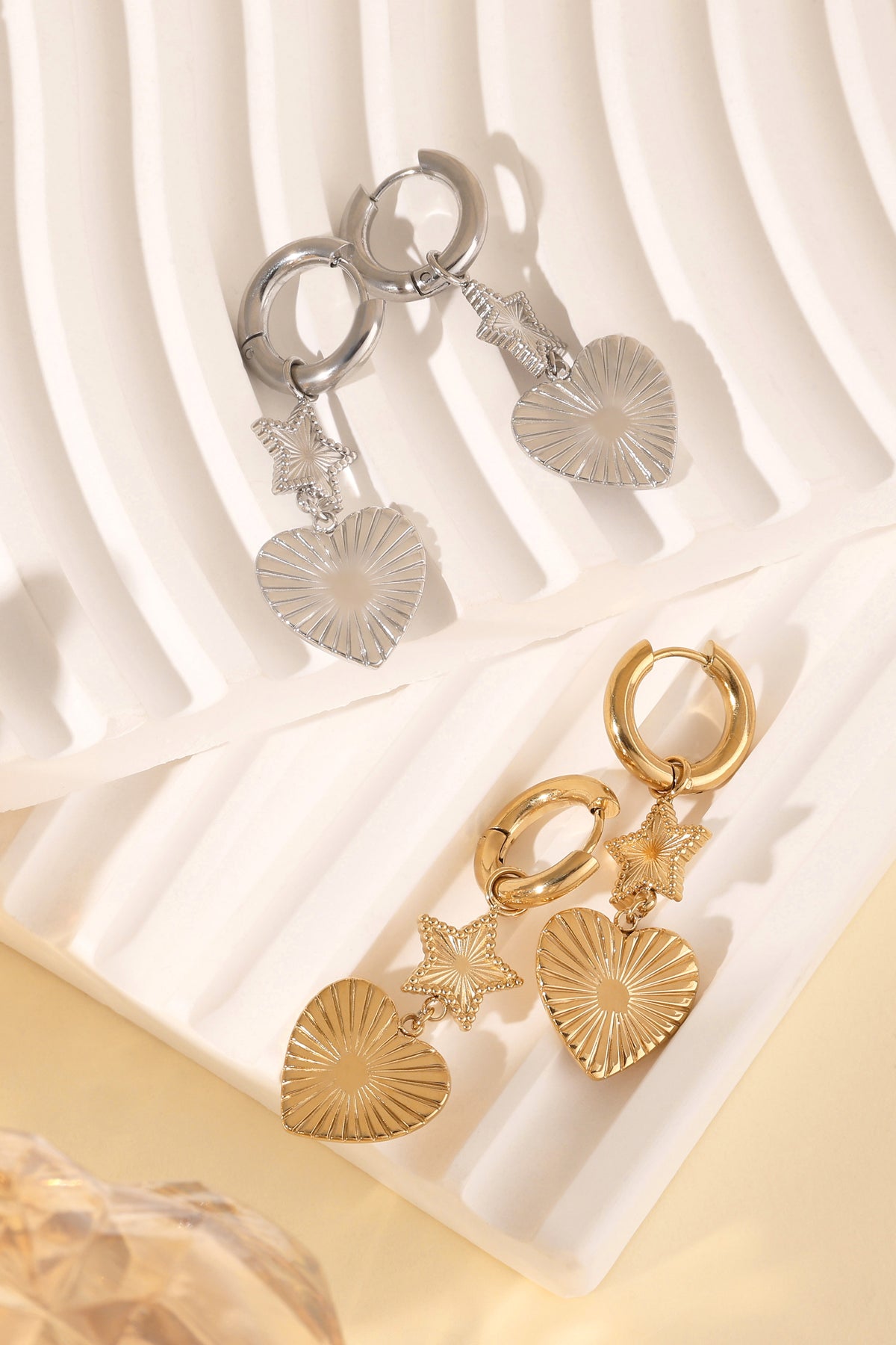 Boucles d'oreilles pendantes pour femme en acier inoxydable 304 - Couleur or et argent – photo 3