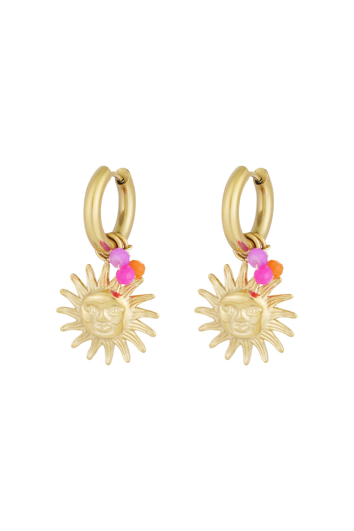 Boucles d'oreilles pendantes pour femmes en acier inoxydable 304 avec motif soleil – marron café et couleur or