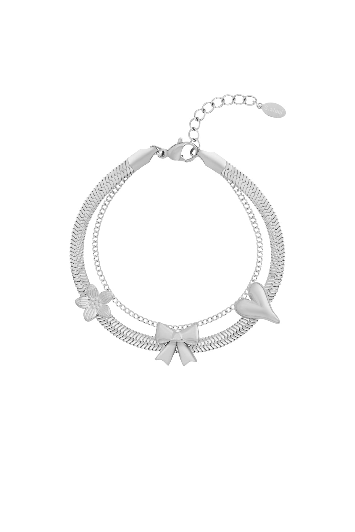 Bracelet à breloques pour femme en acier inoxydable avec nœud – doré