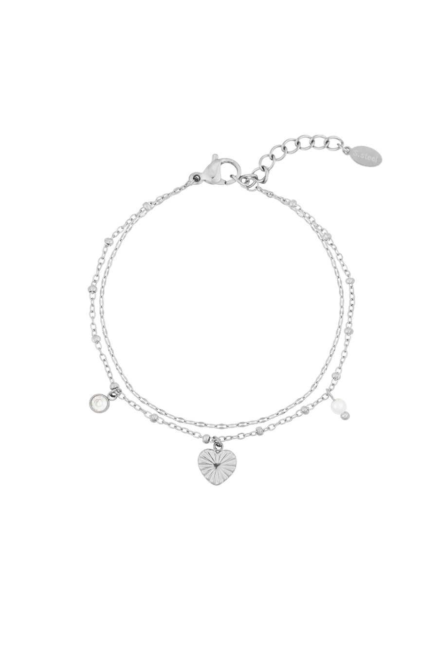 Bracelet à breloques pour femmes en acier inoxydable 304, fausse perle, strass avec cœur