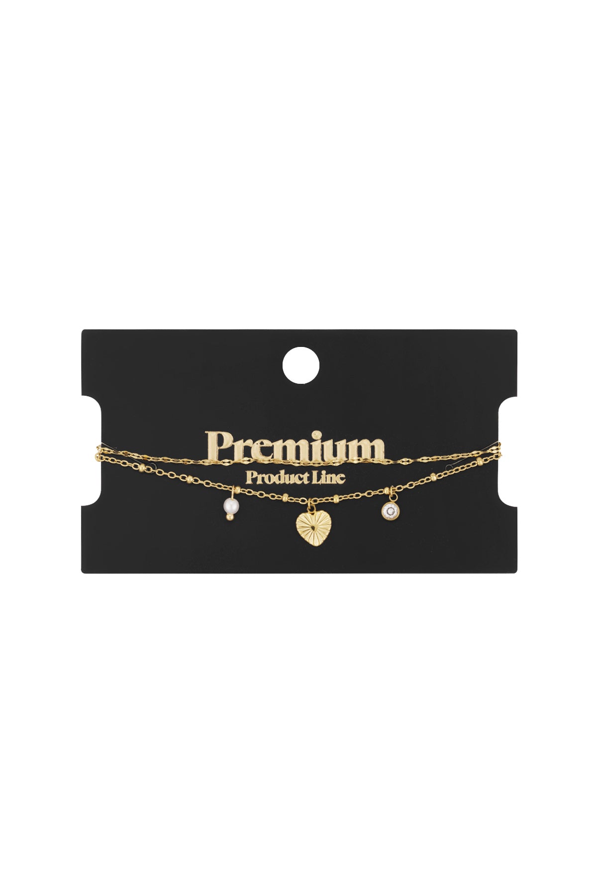 Bracelet à breloques pour femmes en acier inoxydable 304, fausse perle, strass avec cœur – photo 3