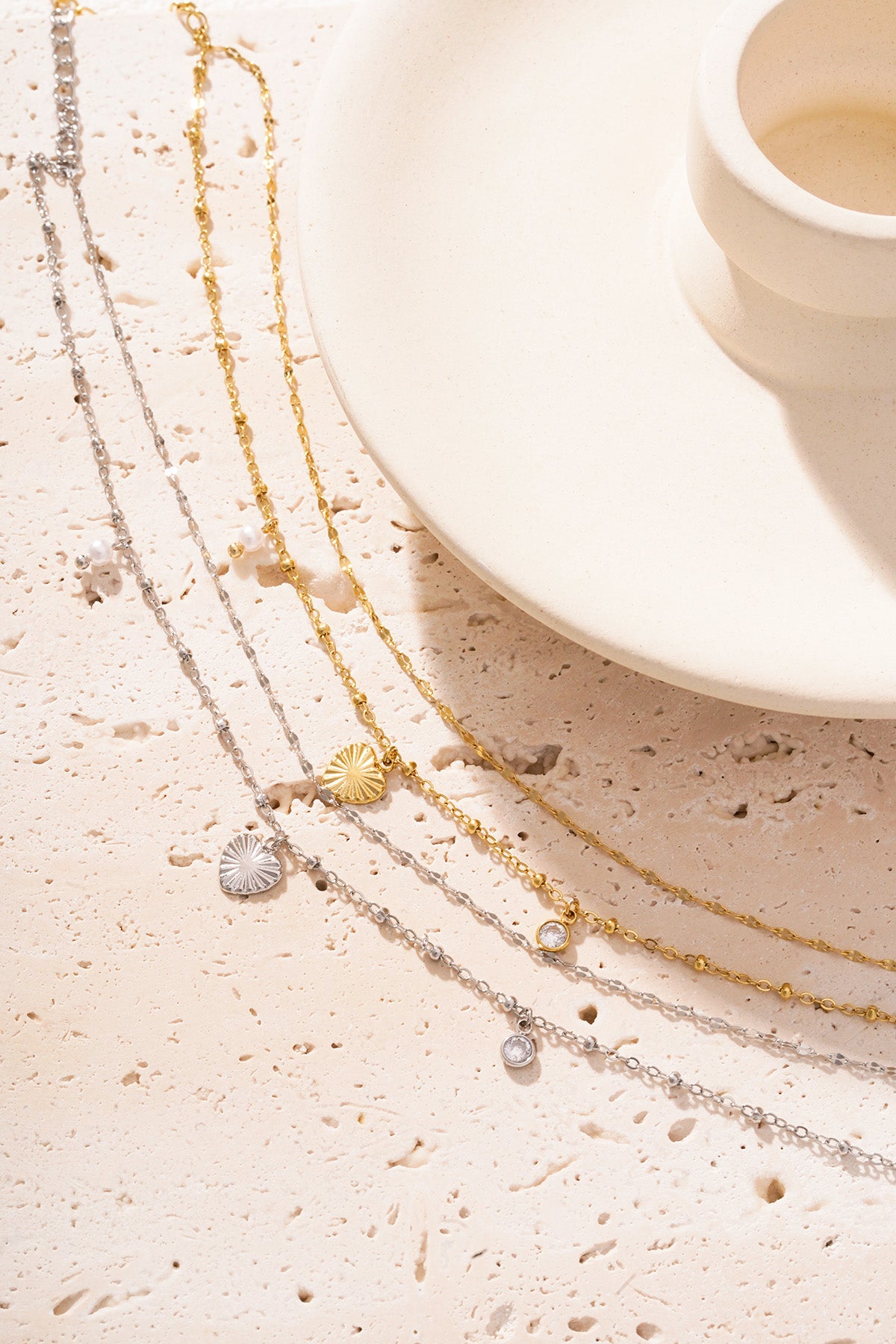 Bracelet à breloques pour femmes en acier inoxydable 304, fausse perle, strass avec cœur – photo 4