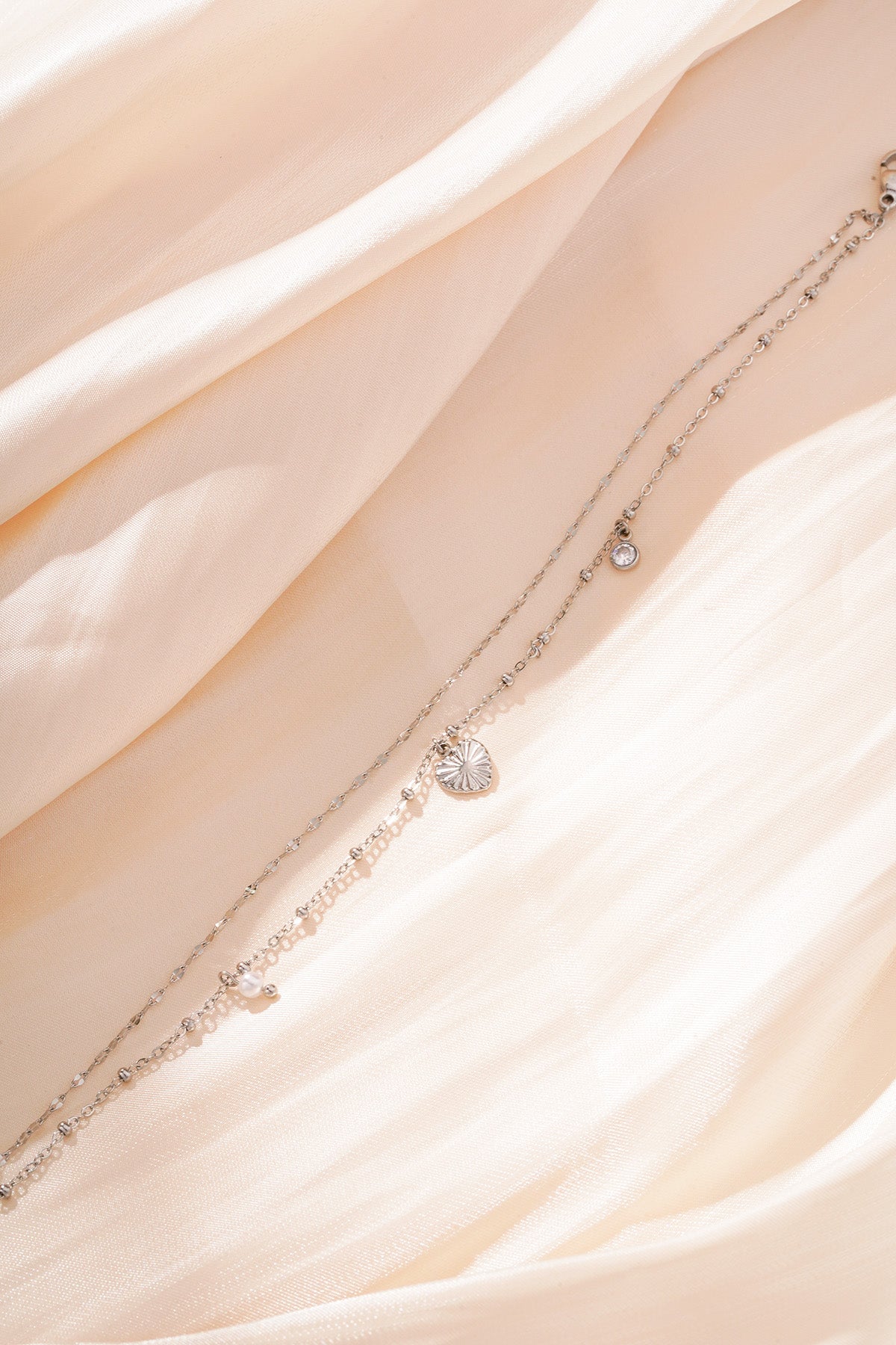 Bracelet à breloques pour femmes en acier inoxydable 304, fausse perle, strass avec cœur – photo 7