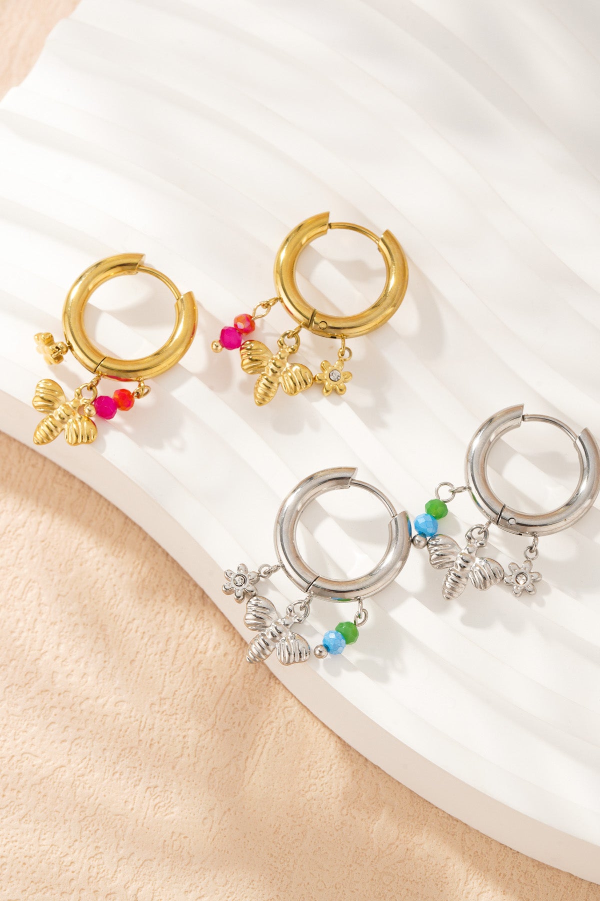 Boucles d'oreilles pendantes pour femme en acier inoxydable 304, strass et verre à motif animalier – photo 5