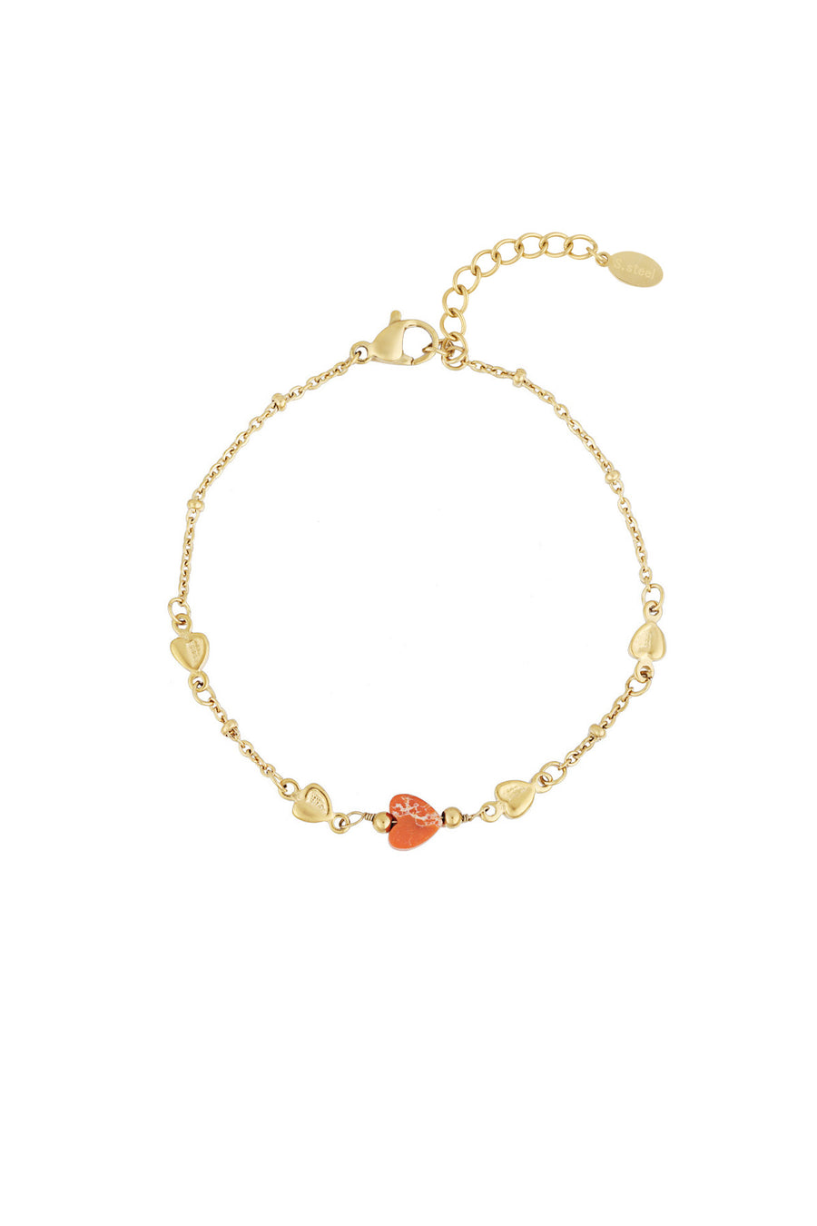 Bracelet à breloques pour femme en acier inoxydable avec cœur – orange et vert