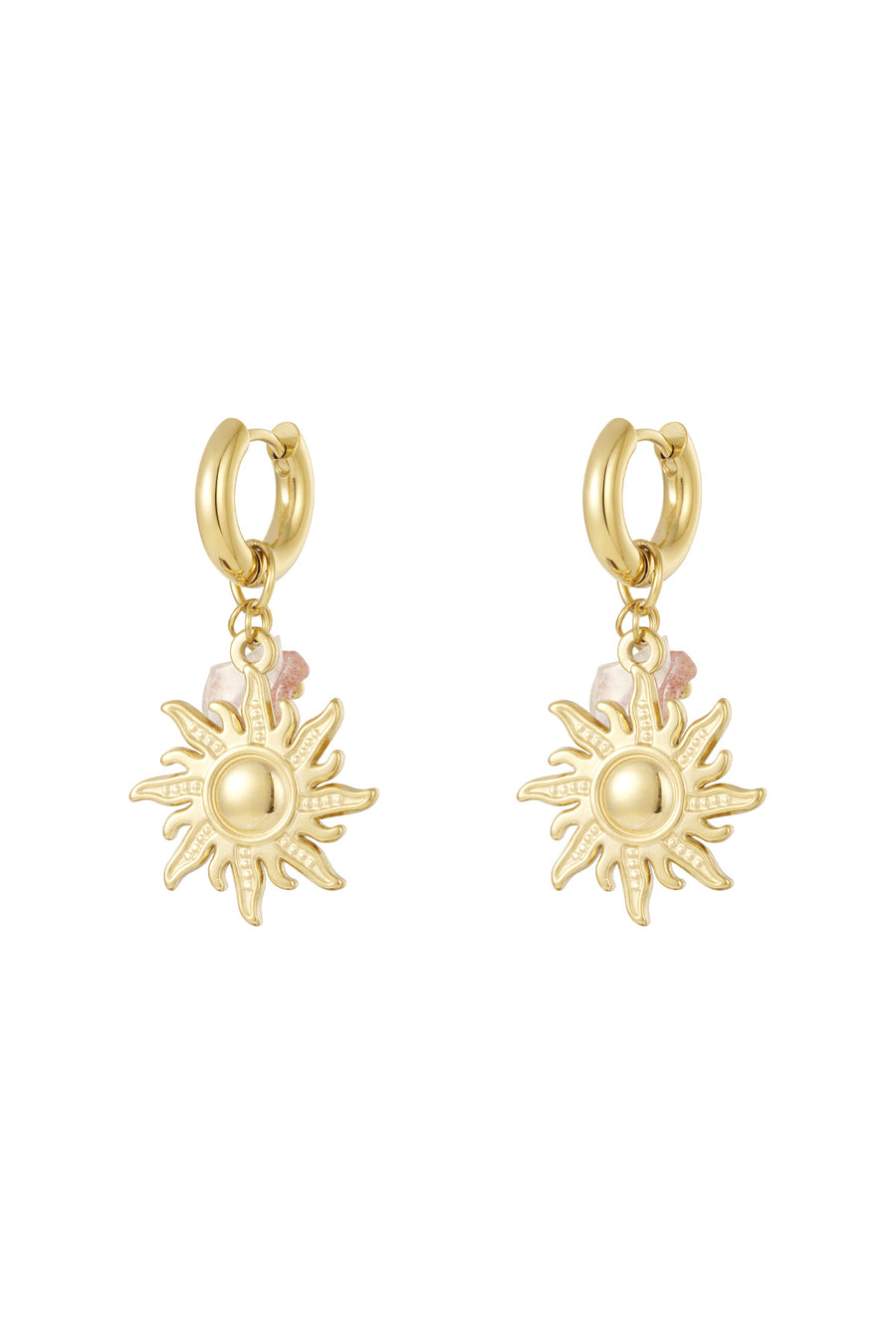 Boucles d'oreilles pendantes pour femme en acier inoxydable, pierre motif soleil – dorées et argentées