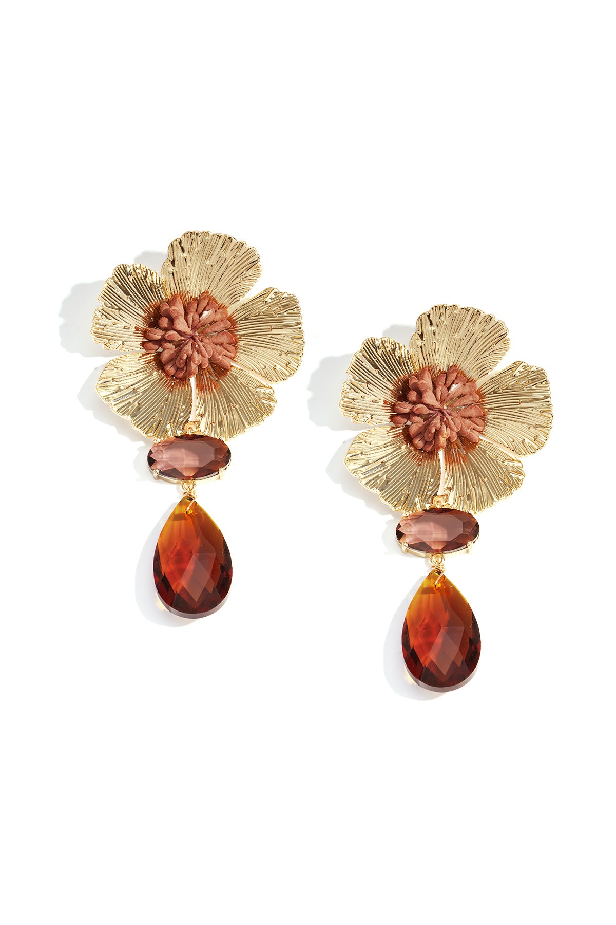 Boucles d'oreilles pendantes pour femmes en métal, résine, imitation zircon, verre avec motif floral