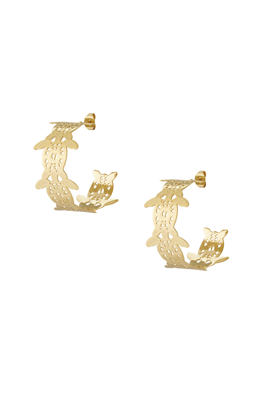 Boucles d'oreilles créoles pour femmes en acier inoxydable avec détails océaniques – doré