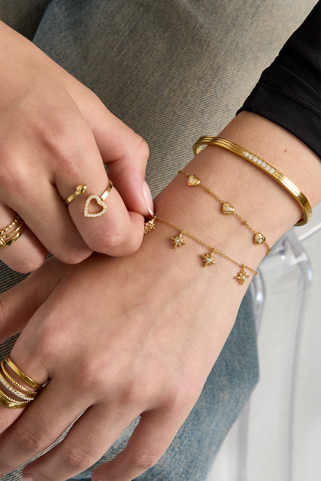 Bracelet à breloques pour femme en acier inoxydable avec motif étoile – doré – photo 3