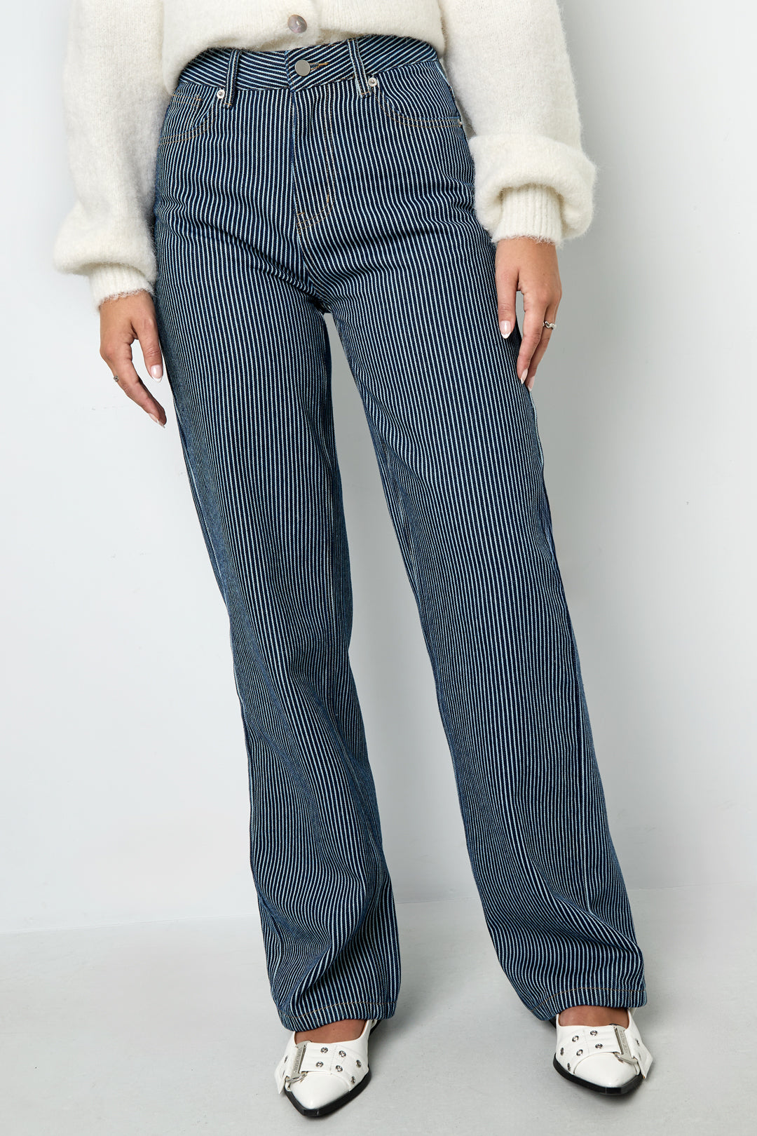 Jean droit à rayures pour femme – bleu – photo 2