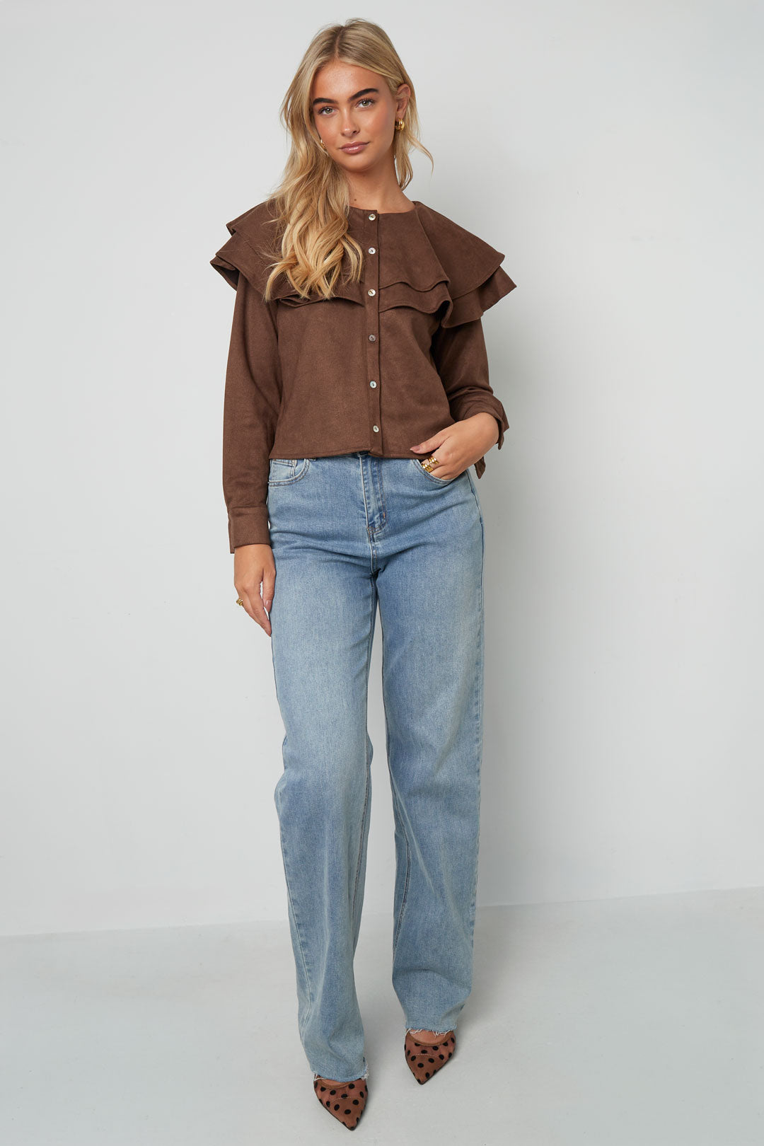 Dames blouse van polyester met rucherand – productfoto 7