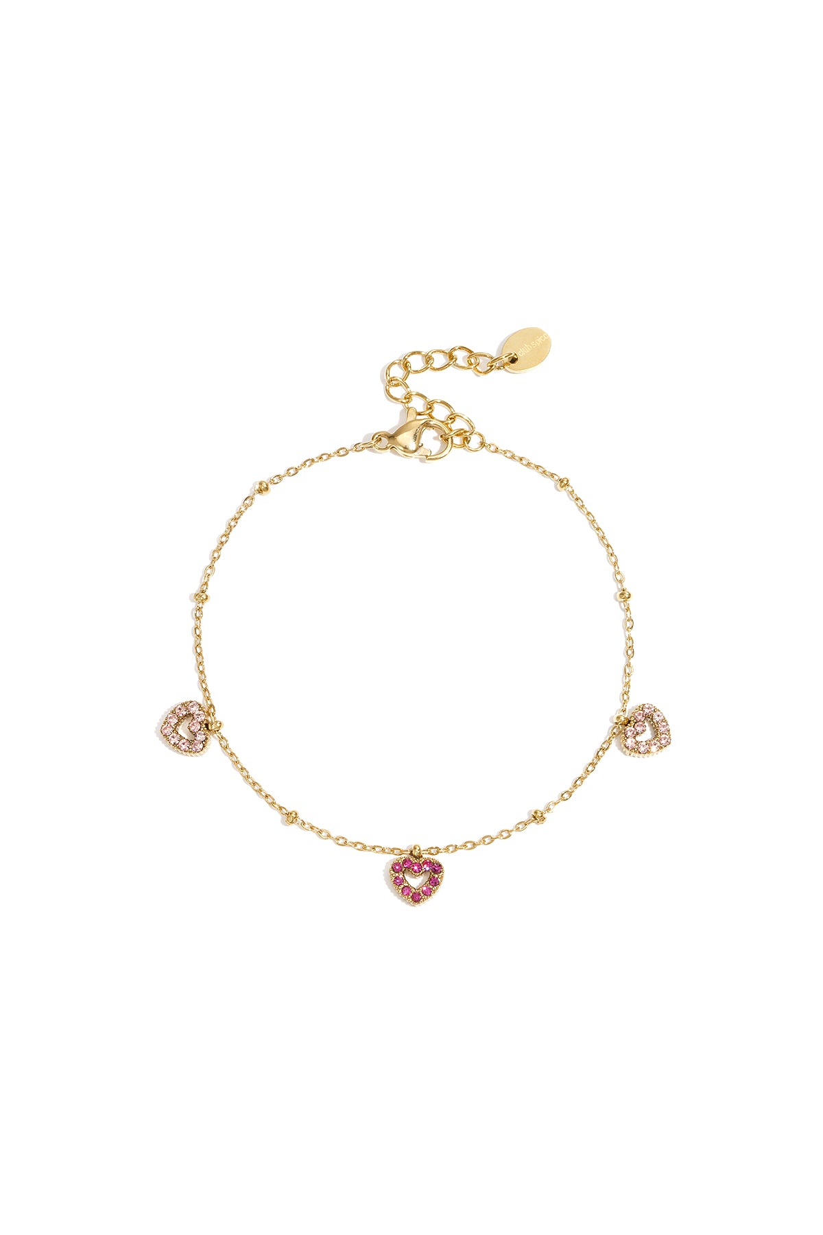 Armband met roze steentjes in hartjes