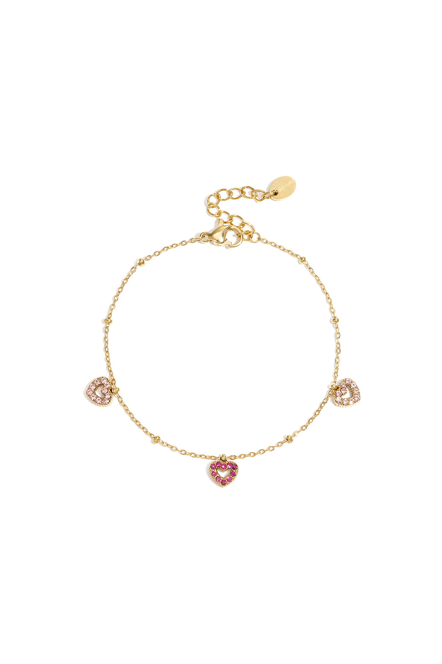 Armband met roze steentjes in hartjes