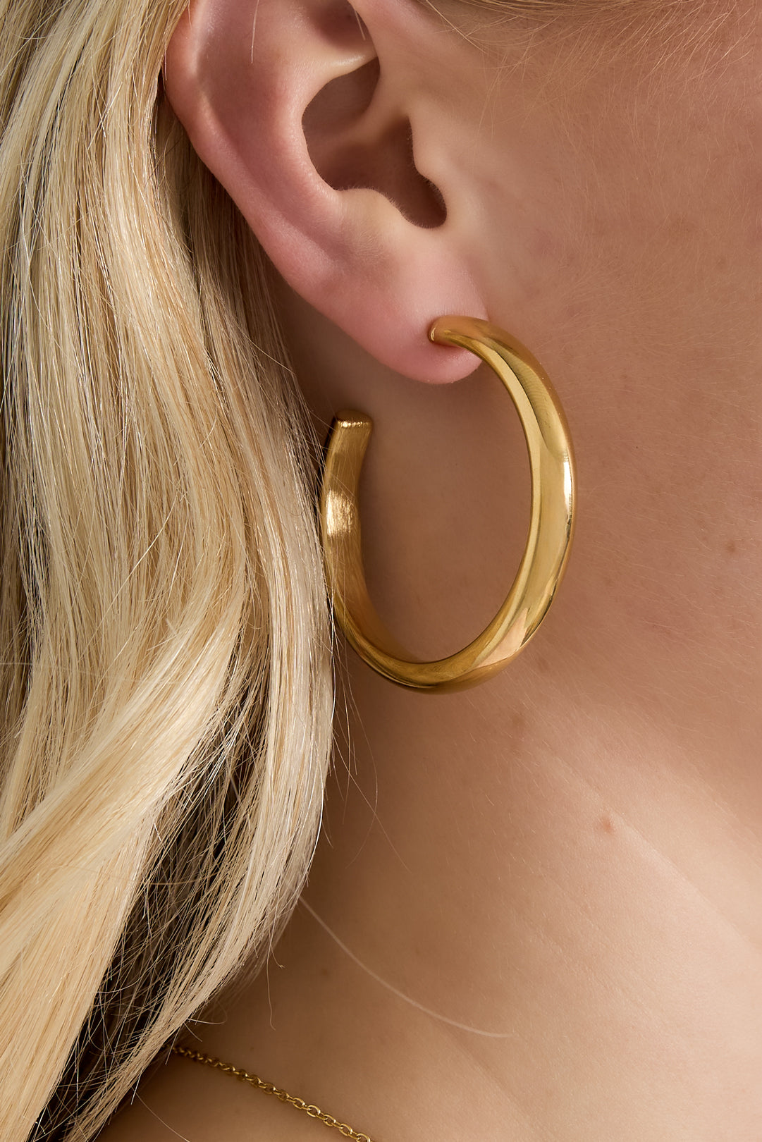 Women's Stainless Steel Organic Shape Hoop Earrings – Gold Tone – image 2