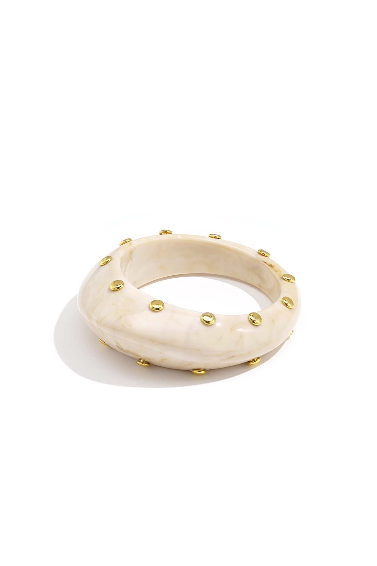 Bracelet jonc pour femme en résine à pois – noir et beige pour un usage quotidien