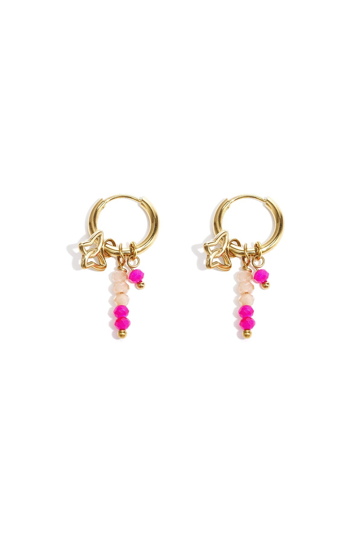 Women's Stainless Steel Beaded Butterfly Earrings - Pink and Green