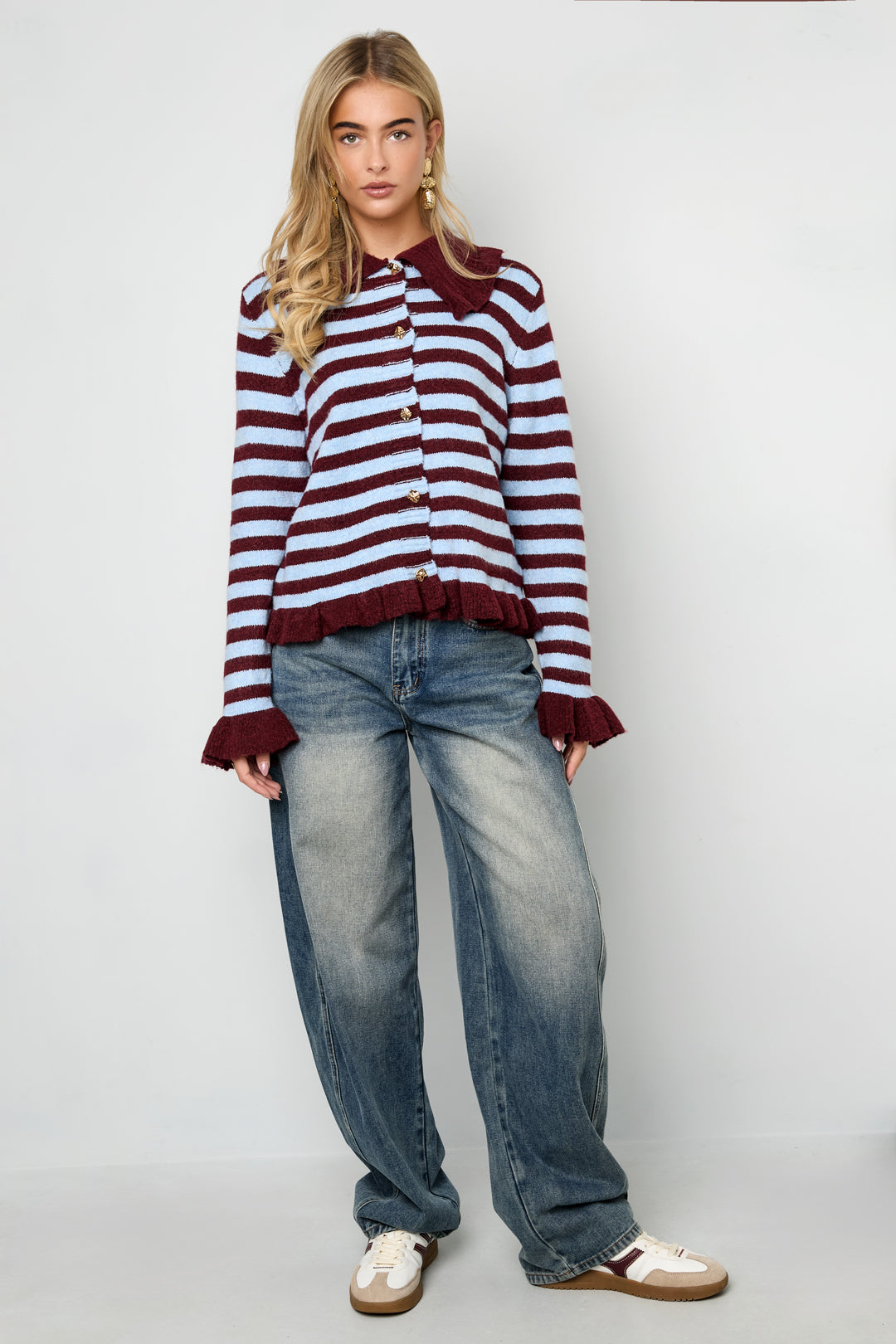 Dames casual cardigan van polyester met strepen – productfoto 6