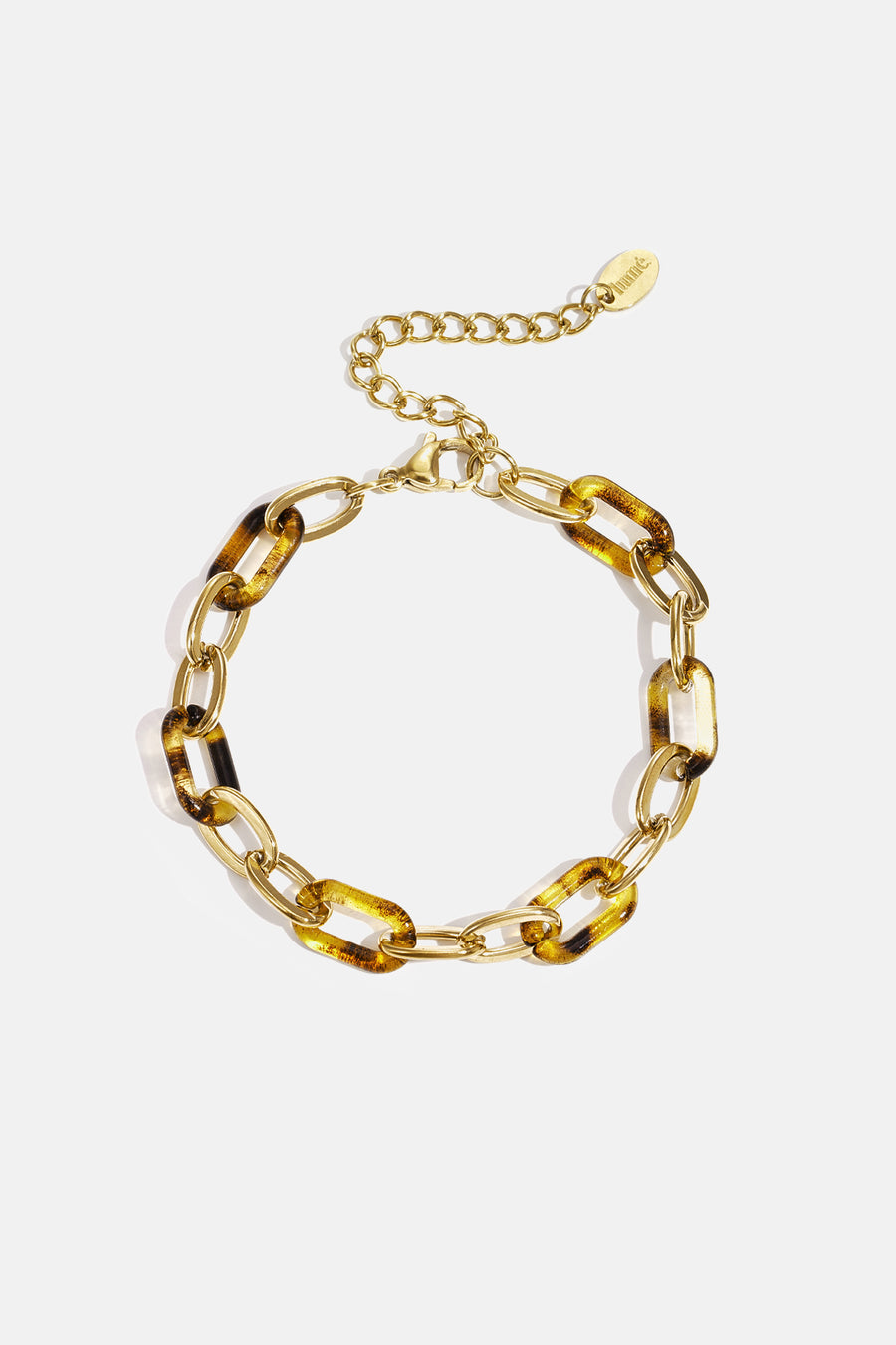 Bracelet à maillons pour femme en acier inoxydable avec imprimé léopard et détails maillons - couleur or