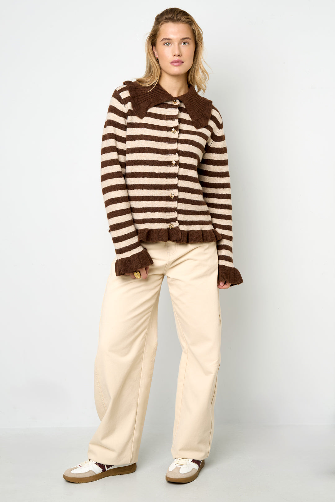 Dames casual cardigan van polyester met strepen – productfoto 3