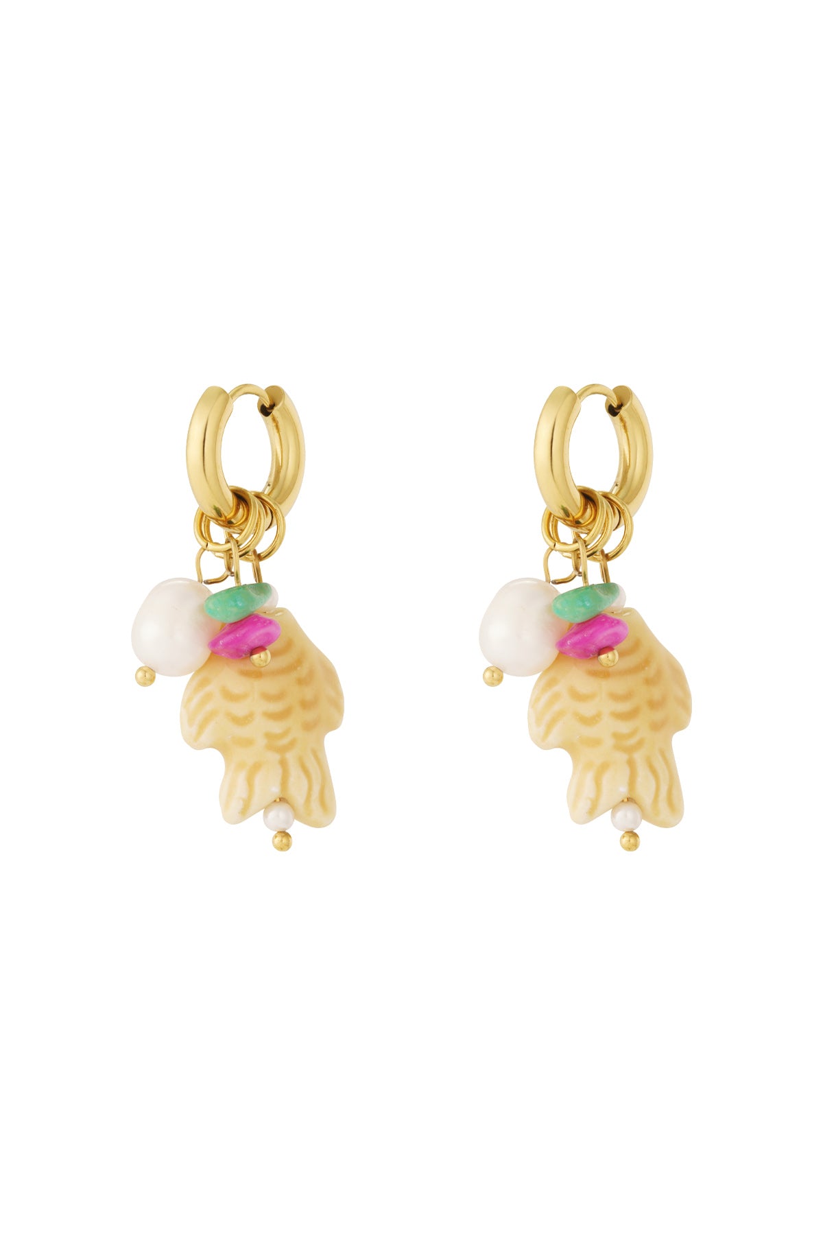 Boucles d'oreilles pendantes pour femmes en acier inoxydable, perles, coquillages, pierres, céramique avec motif animalier