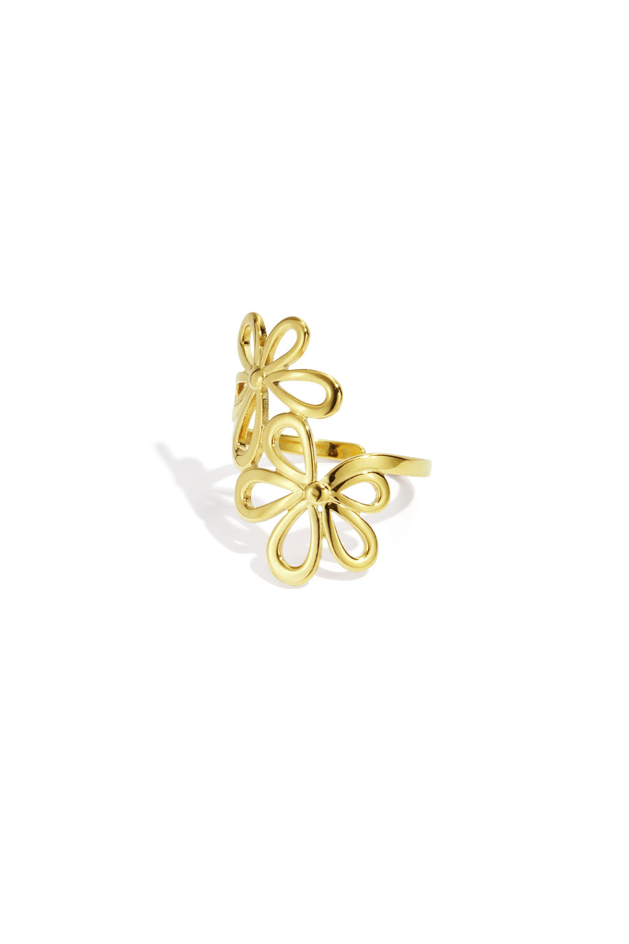 Bague femme en acier inoxydable avec motif floral – couleur or