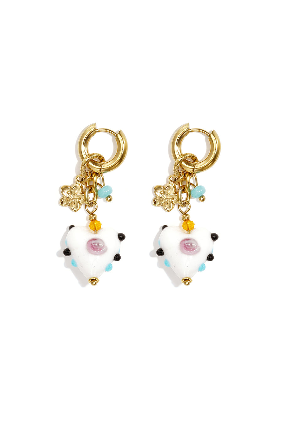Boucles d'oreilles pendantes en perles pour femme en acier inoxydable avec cœur – blanc