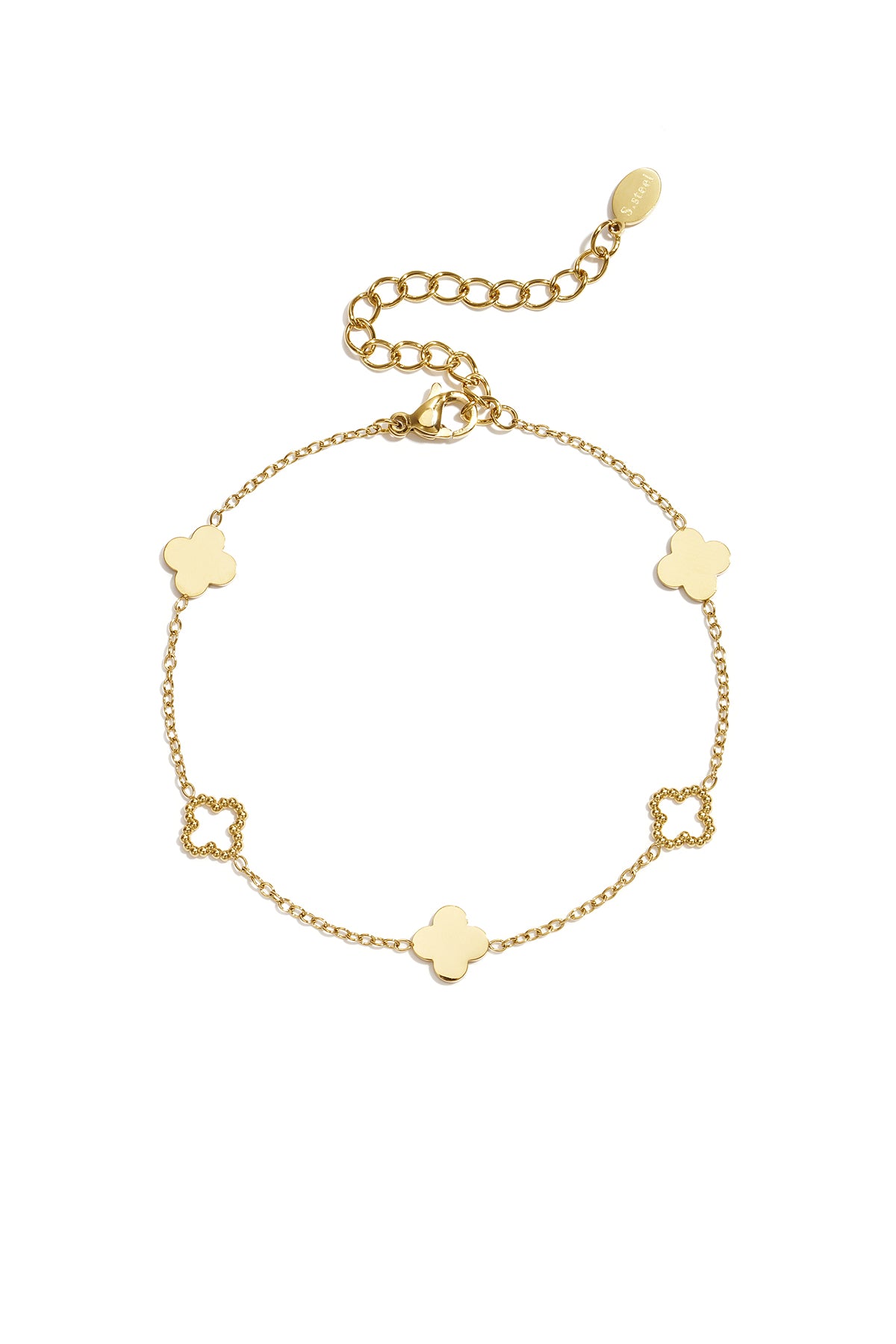 Women's Stainless Steel Clover Charm Bracelet - Gold Tone
