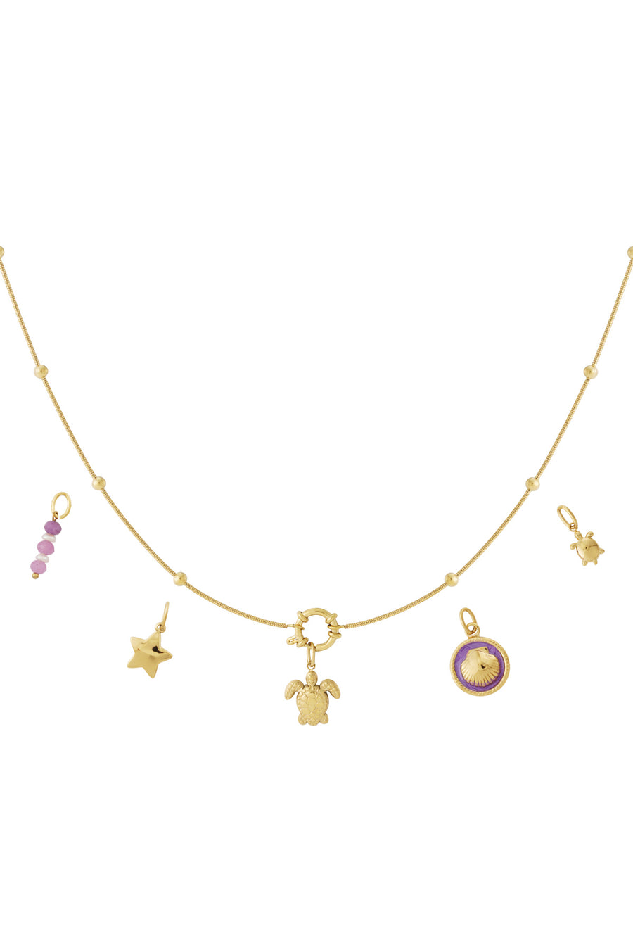Collier pour femme avec pendentif en acier inoxydable, perle d'imitation, verre avec détails océaniques – couleur or