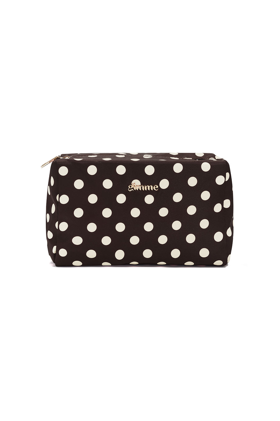 Make-uptasje met polkadots in koffiebruin
