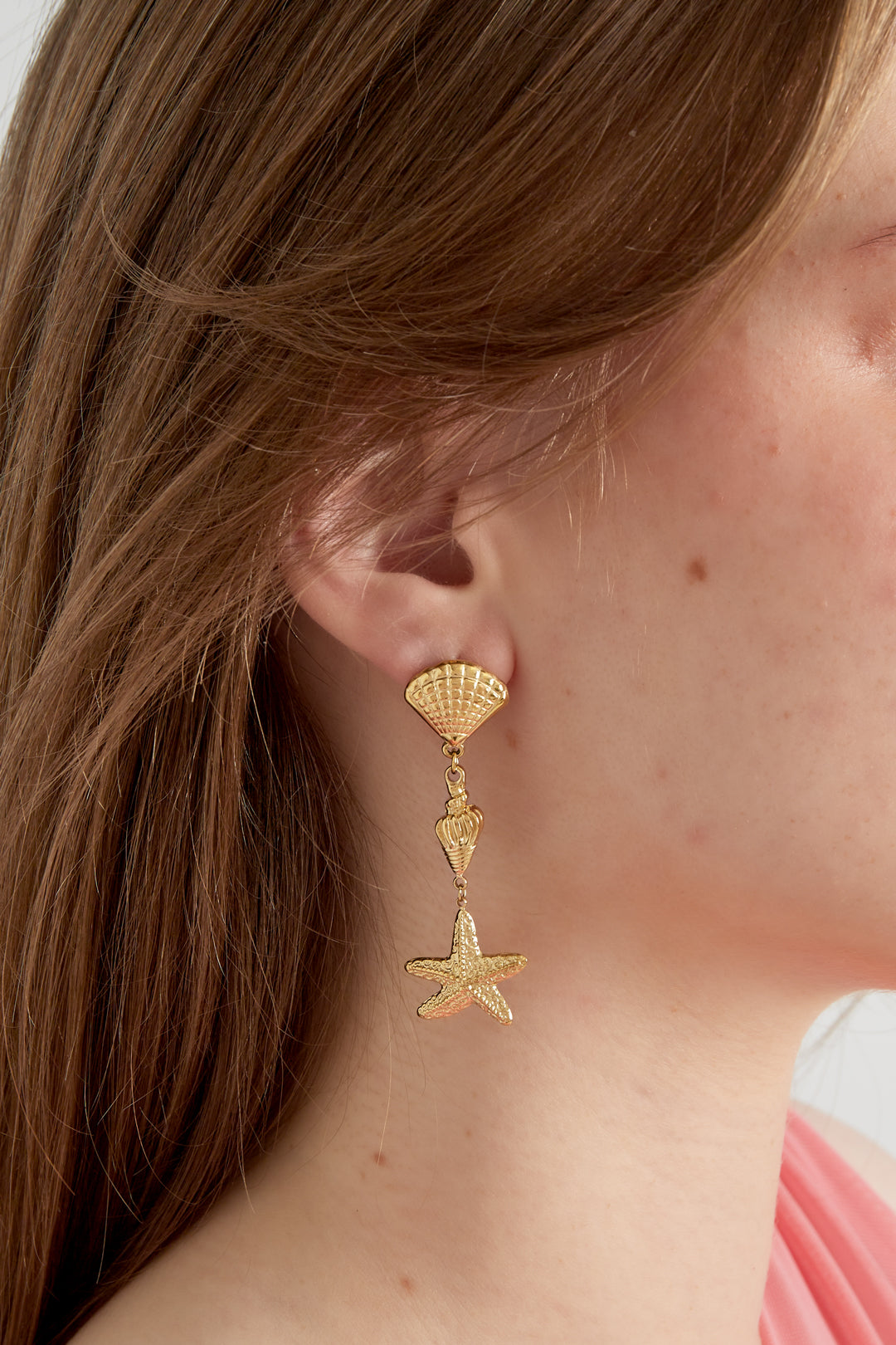 304 Stainless Steel Dangle Earrings for Women with Ocean Details – Gold-Colored – image 2