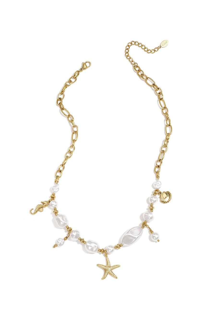 Collier de perles pour femme en acier inoxydable, perle d'imitation, hématite avec détails océaniques