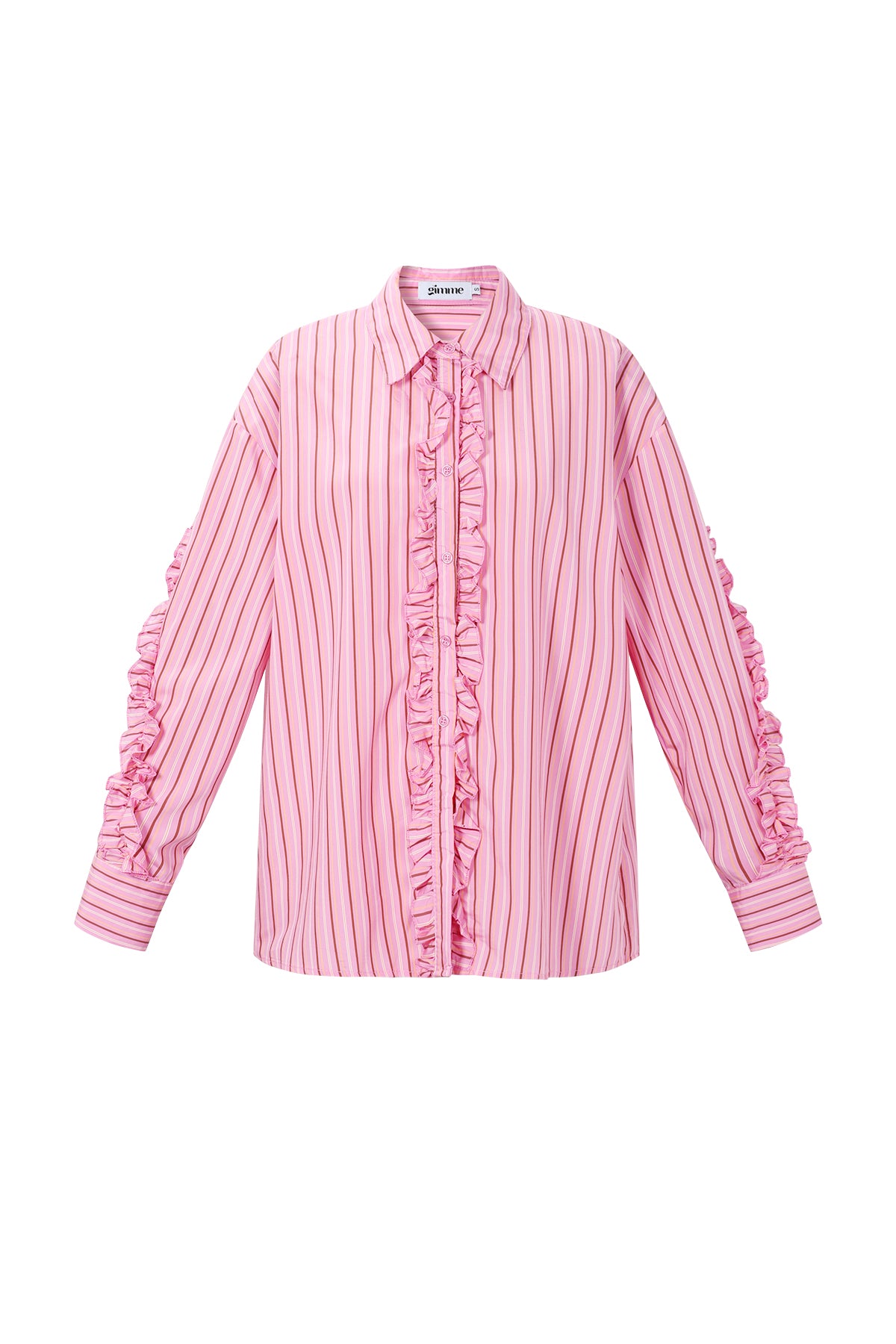 Dames katoenen blouse met ruches en strepen – productfoto 9