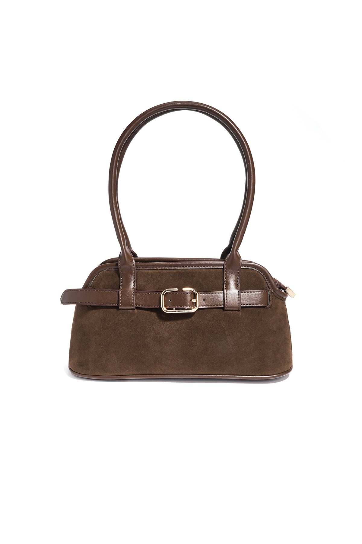 Women's handbag in 95% suede, 5% metal with solid design – dark brown
