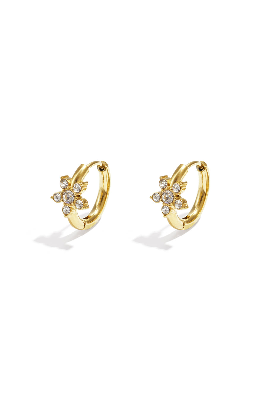 Boucles d'oreilles créoles femme en acier inoxydable, motif floral – couleur or