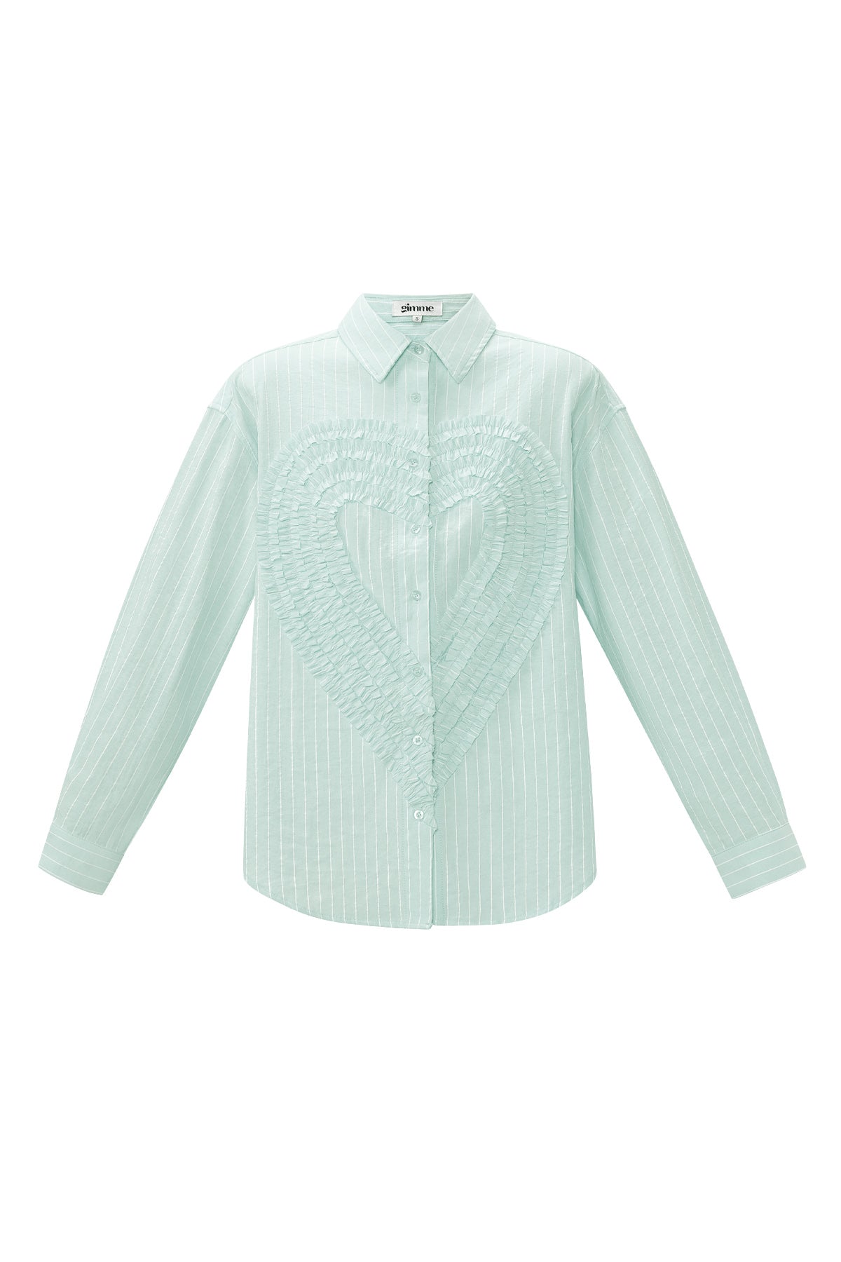 Cotton Woven Vrouwen Overhemd Casual Stripes Hart Ruffle Detail
