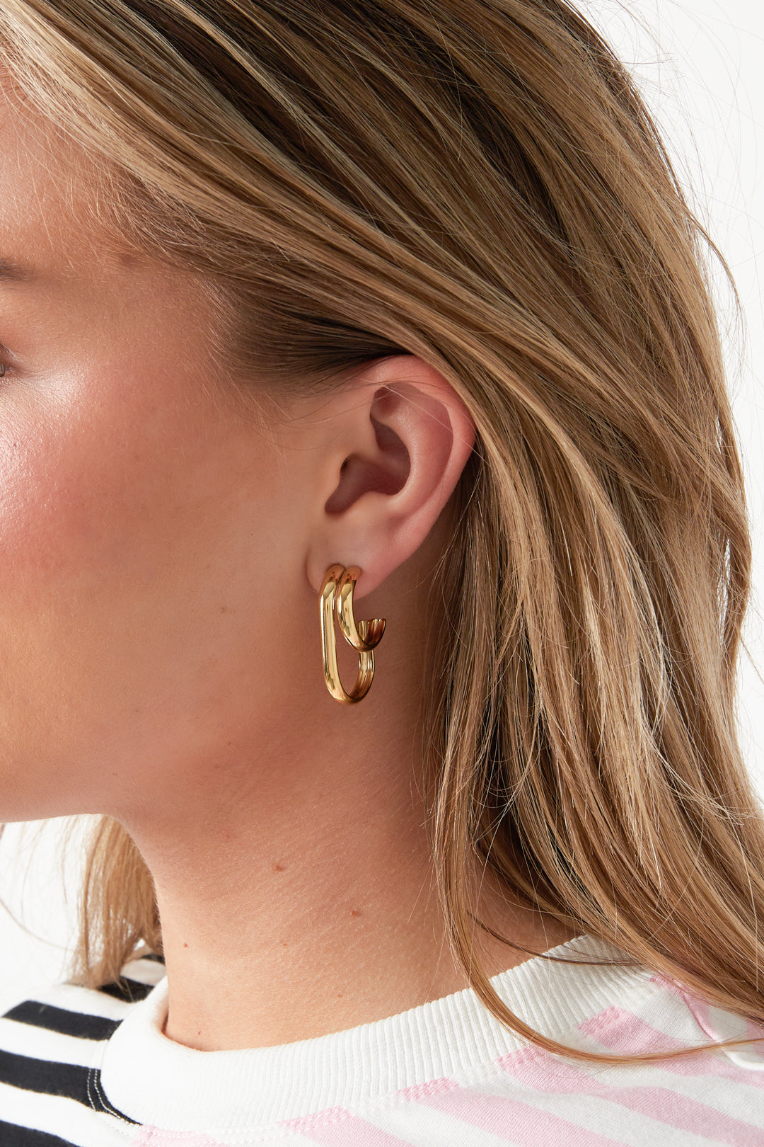 Women's Stainless Steel Geometric Hoop Earrings - Gold-Colored – image 2