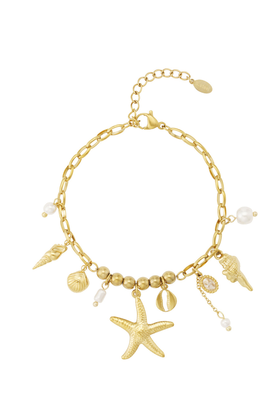 Bracelet à breloques pour femme en acier inoxydable 304, perles d'imitation, hématite, strass avec détails océaniques