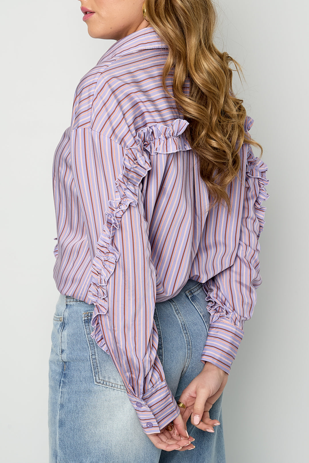 Dames katoenen blouse met ruches en strepen – productfoto 6