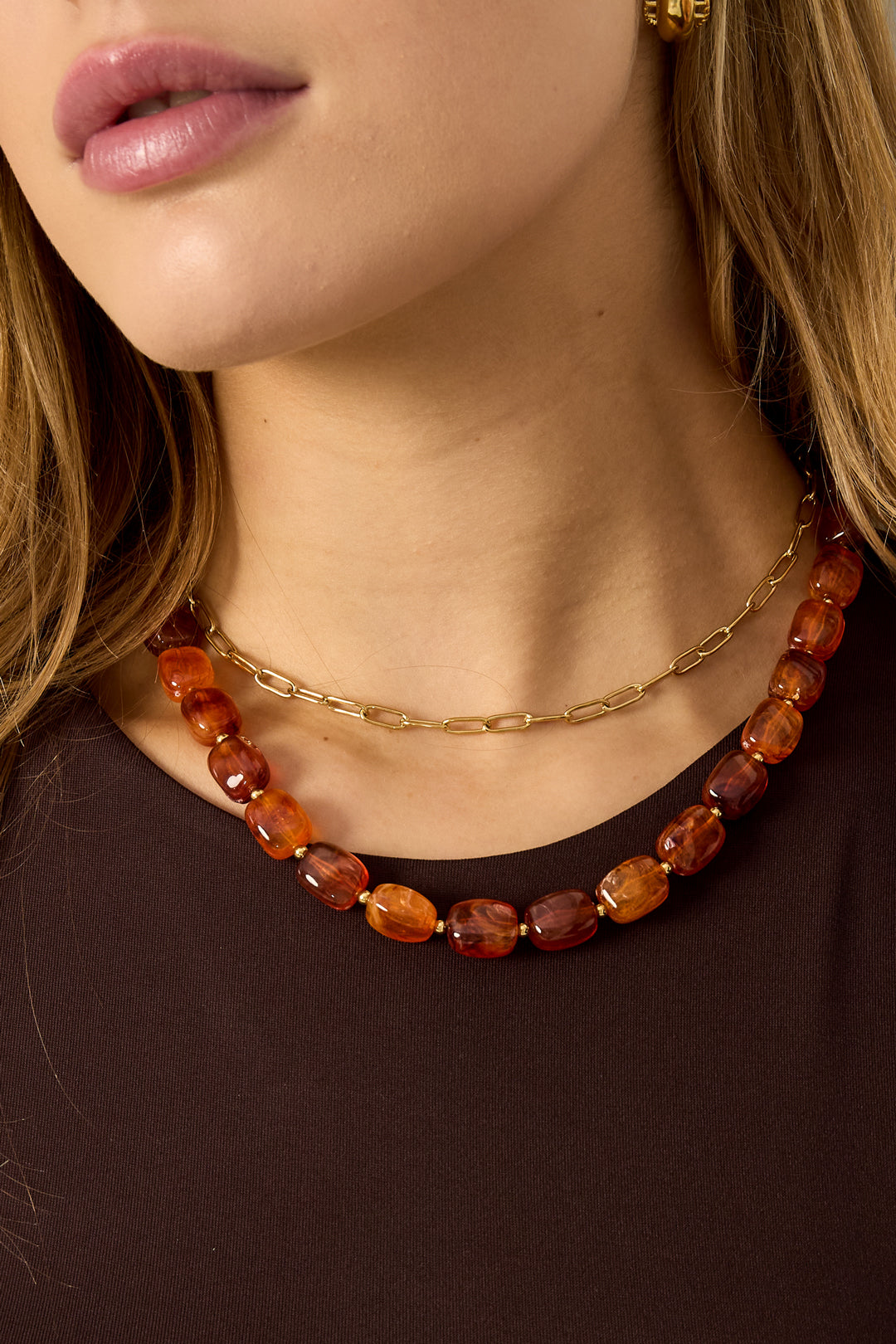 Women's Acrylic Beaded Necklace - Multicolored and Brown - Retro – image 2